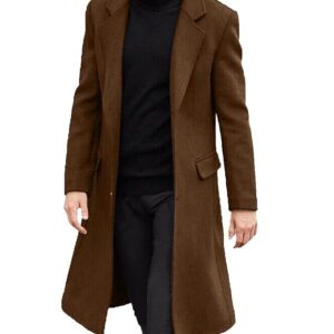 men's casual trench coat slim fit notched collar long jacket overcoat single breasted pea coat wih pockets