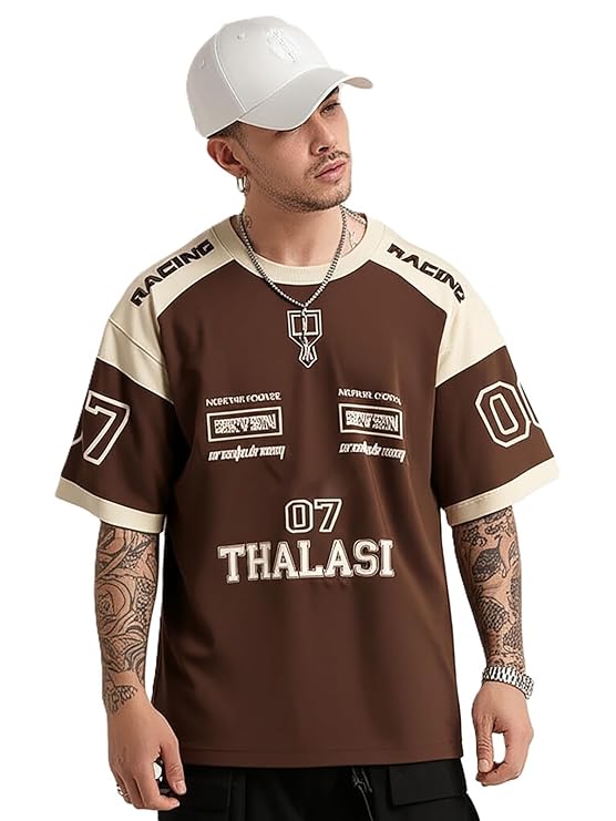 thalasi men cotton jersey aesthetic oversized t shirts for men | sports jerseys t shirts & half sleeve round neck printed tshirt for mens down shoulder loose & baggy fit korean t shirt for man & boy